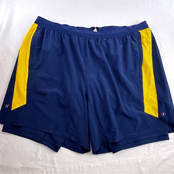 Fourlaps Other - Fourlaps Mens XL 7 Inch 2-in-1 Training Shorts Navy Blue Yellow Activewear